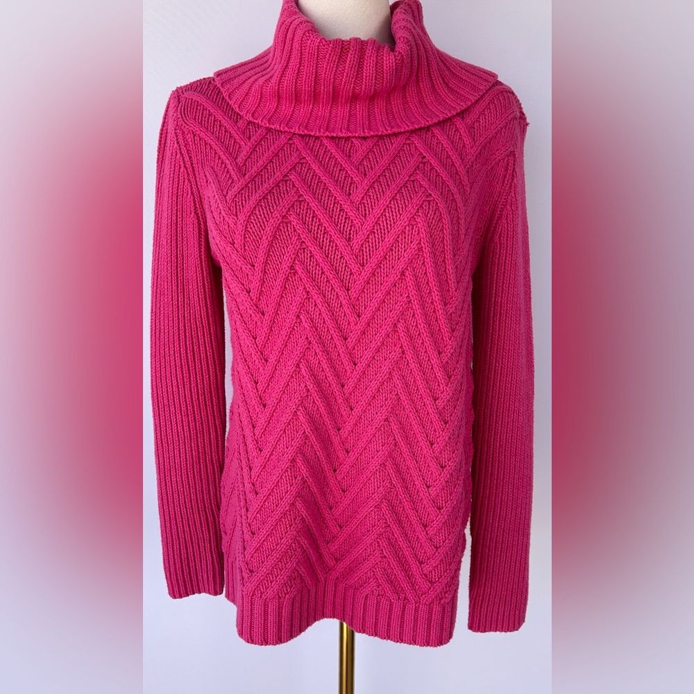 Talbots Petites Women’s‎ Cowl Neck Sweater Chunky Knit Chevron Pattern Size P